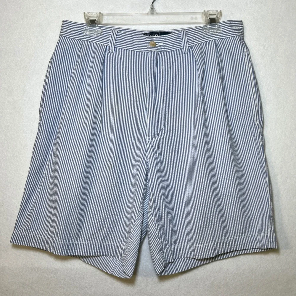 Polo Ralph Lauren Tyler Shorts Men's Blue White Seersucker Striped Coastal 33